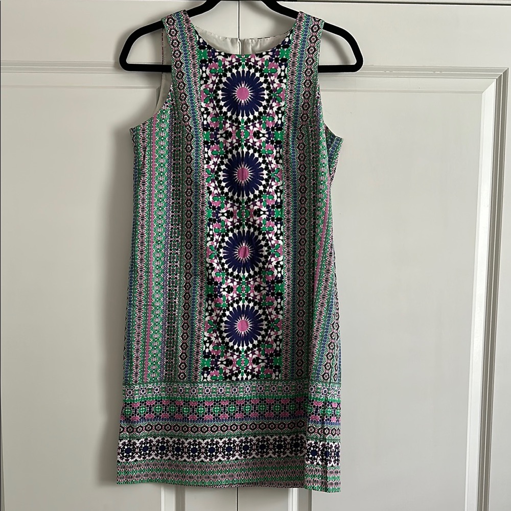 London Times Green and Purple Halter Sheath Mini Dress